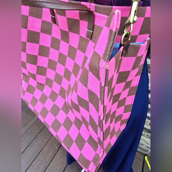 CLARE V. Pink and Brown Checkered Tote Bag - Picture 10 of 12